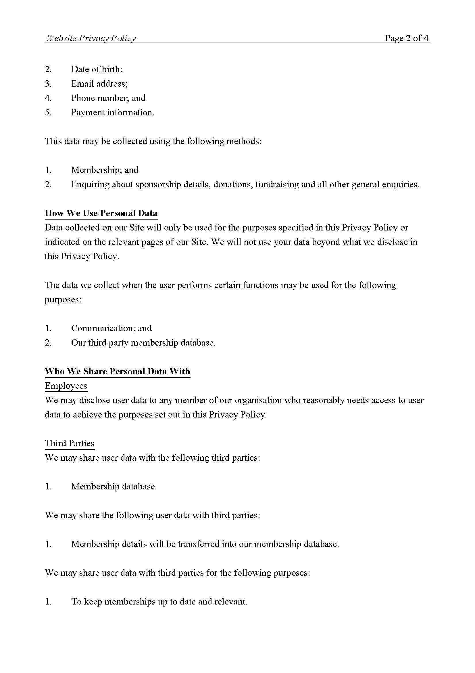 Website Privacy Policy Page 2